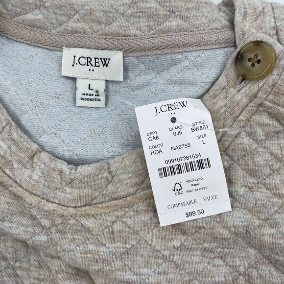 J. Crew Oatmeal Quilted Button Neck Sweater Womens Size Large Raglan Sleeves - Picture 4 of 8